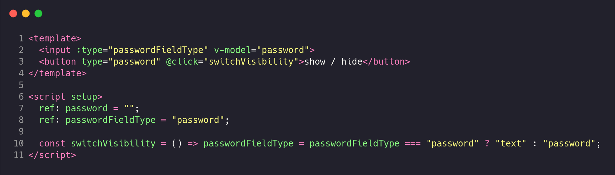 Show / hide password input values with Vue.js 3 and the Composition API